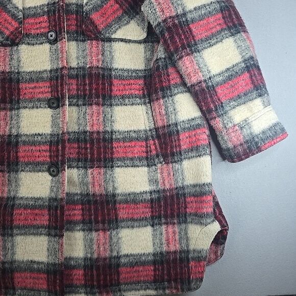 Lucky Brand Plaid Oversized Shirt Jacket Women's XL Shacket Beige Lined Heavy - Picture 3 of 11